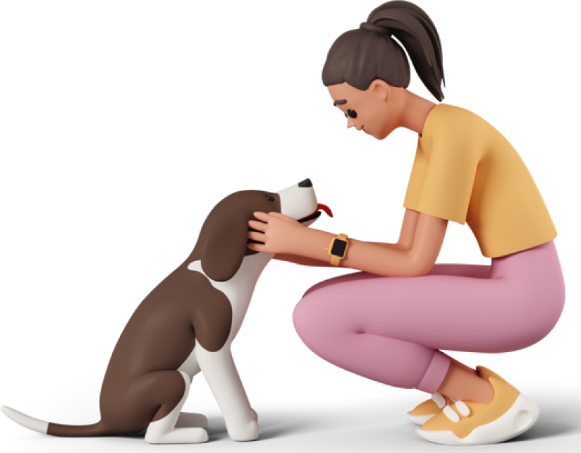 3d girl playing with dog